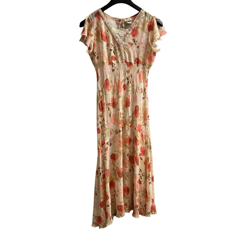 Cherokee Y2K Dress Girl XL Sheer Floral Chiffon Beaded Lace Asymmetrical Fairy